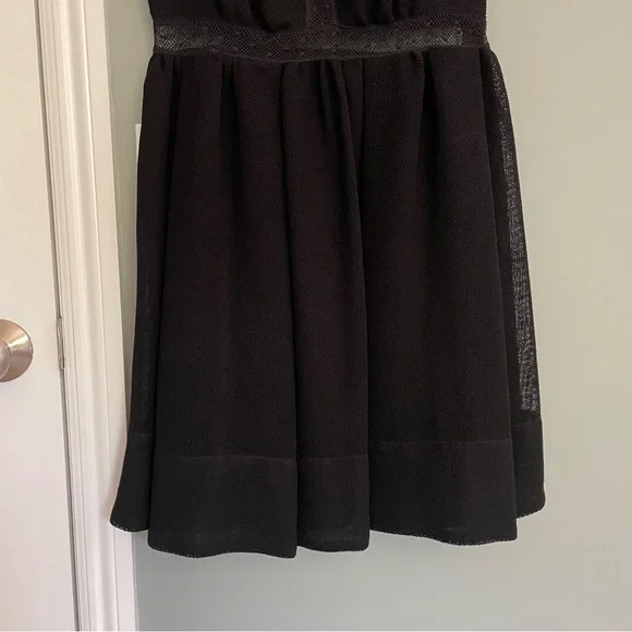 Sandro Paris Black Cocktail Plunging V-Neck Lace Trim Mini Fancy Party Dress